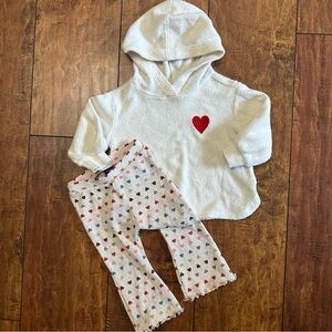 Fleece heart print tunic hoodie and flared leggings - girls 6-12 months